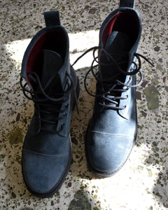 Unisex suede leather lace up boots in Blue/Grey